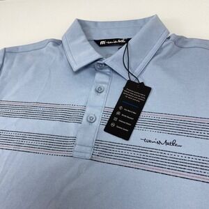 Travis Mathew Polo Shirt Men's‎ Small Blue Grey Stripe Golf Casual NEW